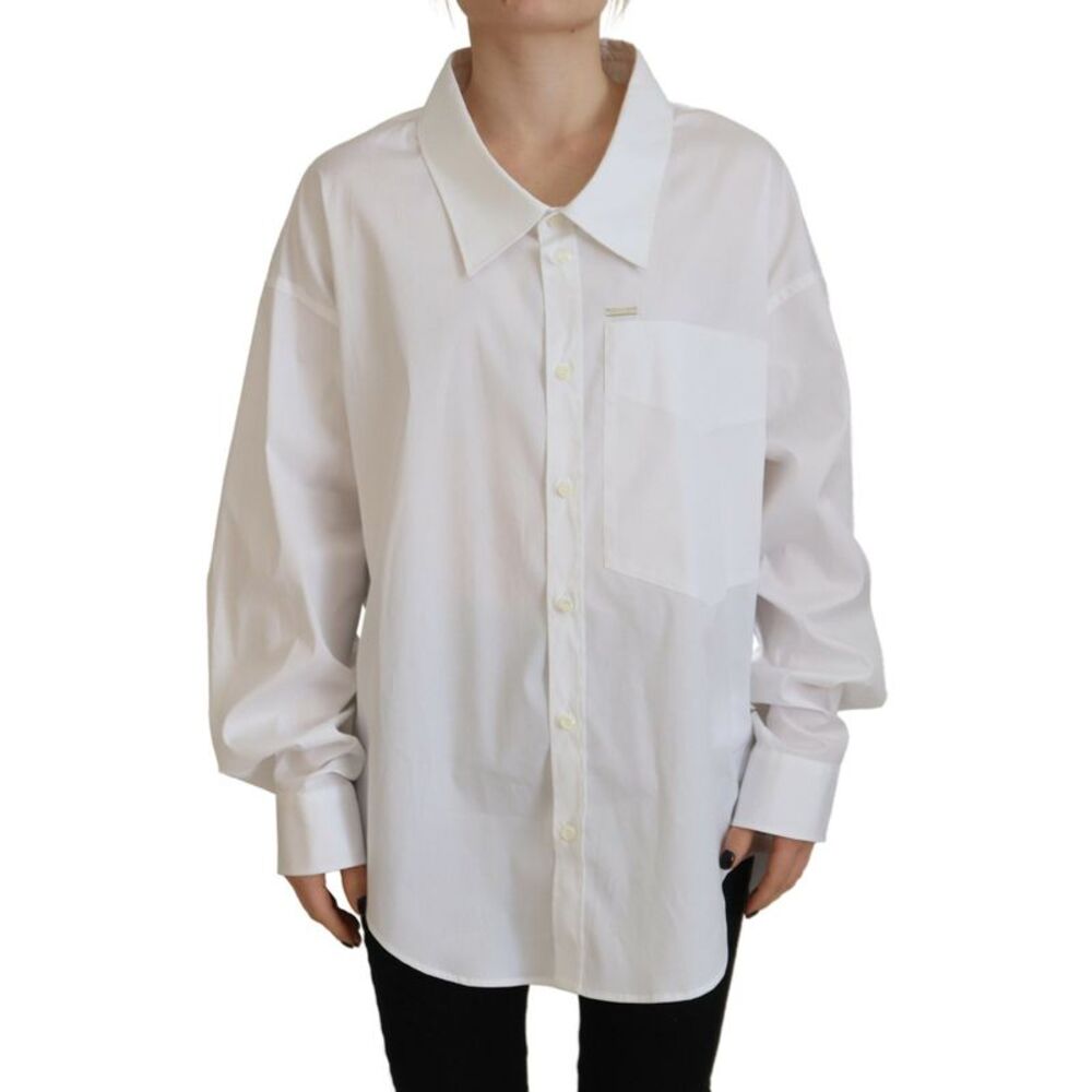 Dsquared² White Cotton Button Down Collared Dress Shirt Women's Top